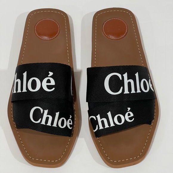 CHLOÉ LOGO SLIDE SANDAL BLACK SIZE - 9 .US/ 39.EU ($475) PRE-OWNED - Picture 2 of 14